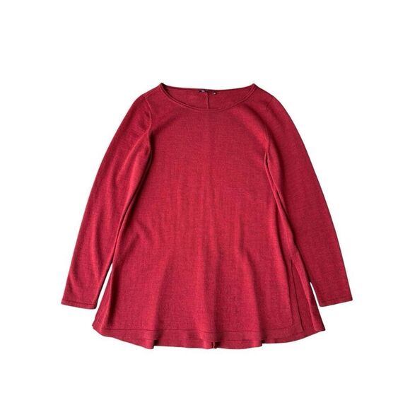 Eileen Fisher 100% Merino Wool Orange Red Long Sleeve Tunic Top Size M Petite - Picture 3 of 9